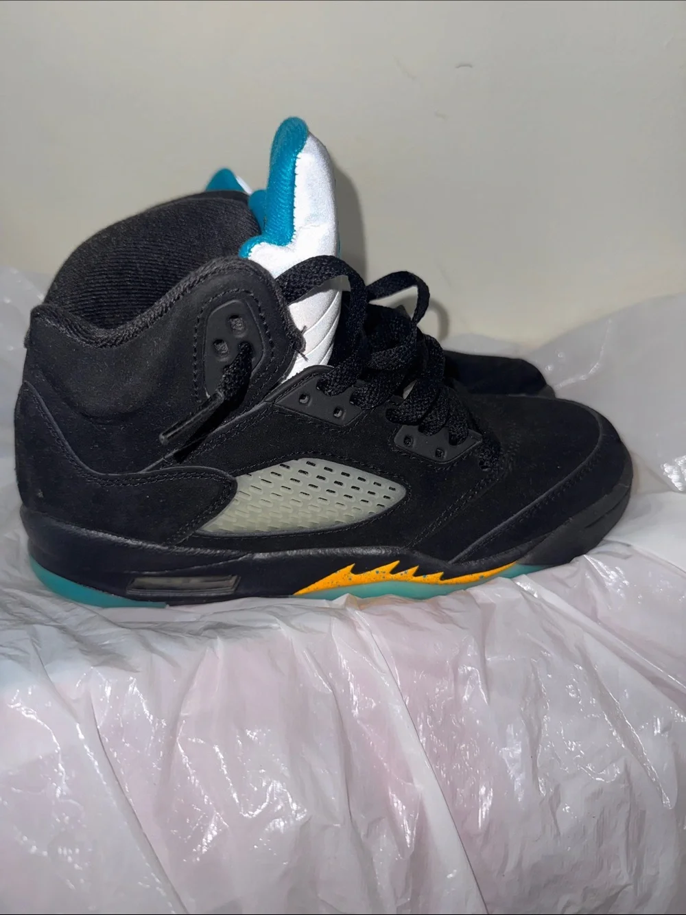 Jordan 5 Black Suede Sneakers with Teal Accents